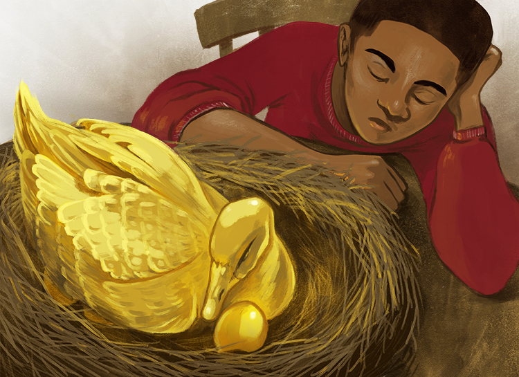 Jack and the golden goose, illustration.
