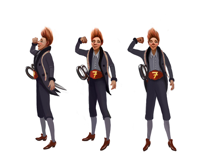 The Brave Little Tailor, character turnaround illustration.