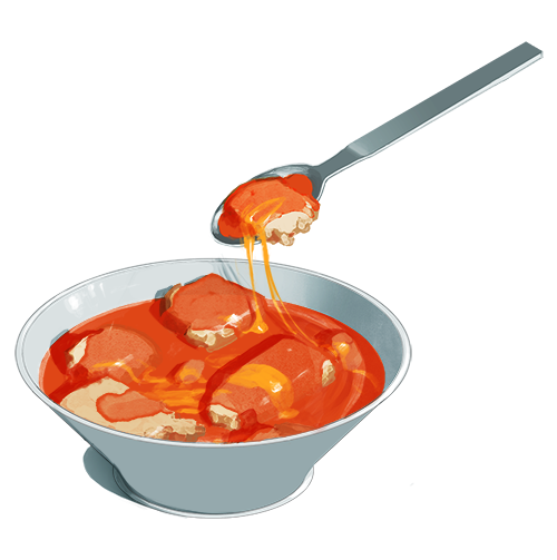 Tomato Cheese Soup, food illustration.