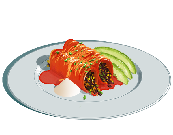Vegetarian Enchiladas, food illustration.