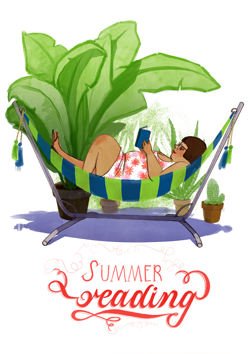 summer reading hammock, illustration.